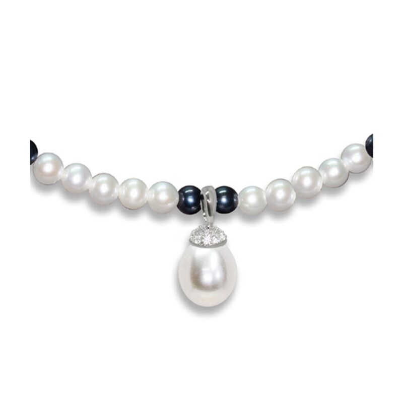 Collana di Perle Piena Perlagione semisferiche nere 5½-6½mm e Argento 925‰  lunghezza cm 42~ – Mayumi