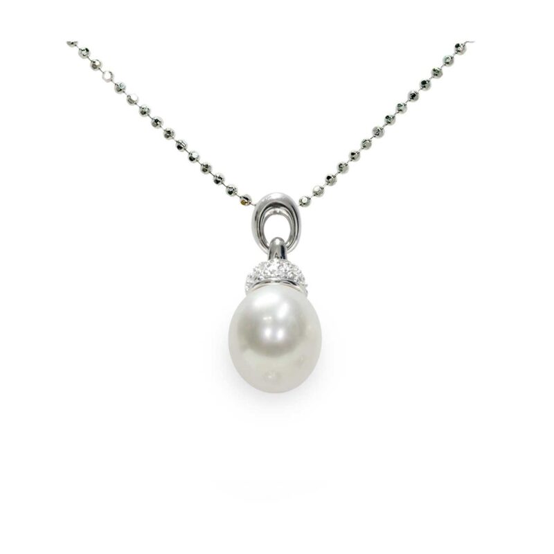 Collana di Perle Piena Perlagione 4½x5-7½x8-9/10mm e Argento 925‰ C.Z.  bianco/verde lunghezza cm 42~ – Mayumi